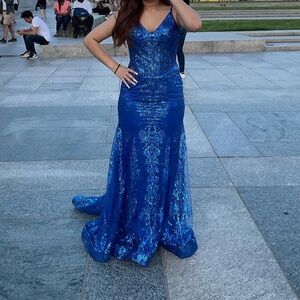 Cinderella Royal Blue Sequin Prom Dress